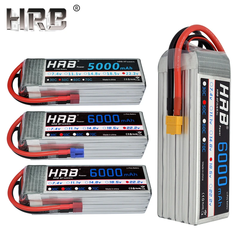 

HRB 6S 22.2V Lipo Battery 5000mah 6000mah 50C XT60 T Deans EC5 RC Parts For Traxxas Buggy Car Quadcopter Airplane Boat Truck Toy