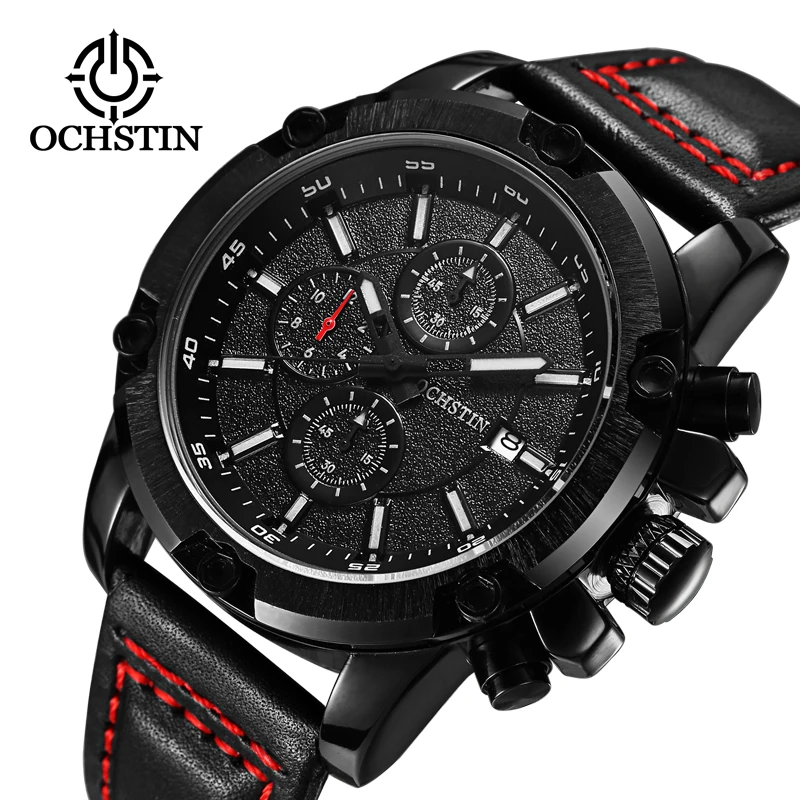 

OCHSTIN Mens Fashion Watches Top Luxury Brand Waterproof Sport Wrist Watch Chronograph Quartz Military Leather Relogio Masculino