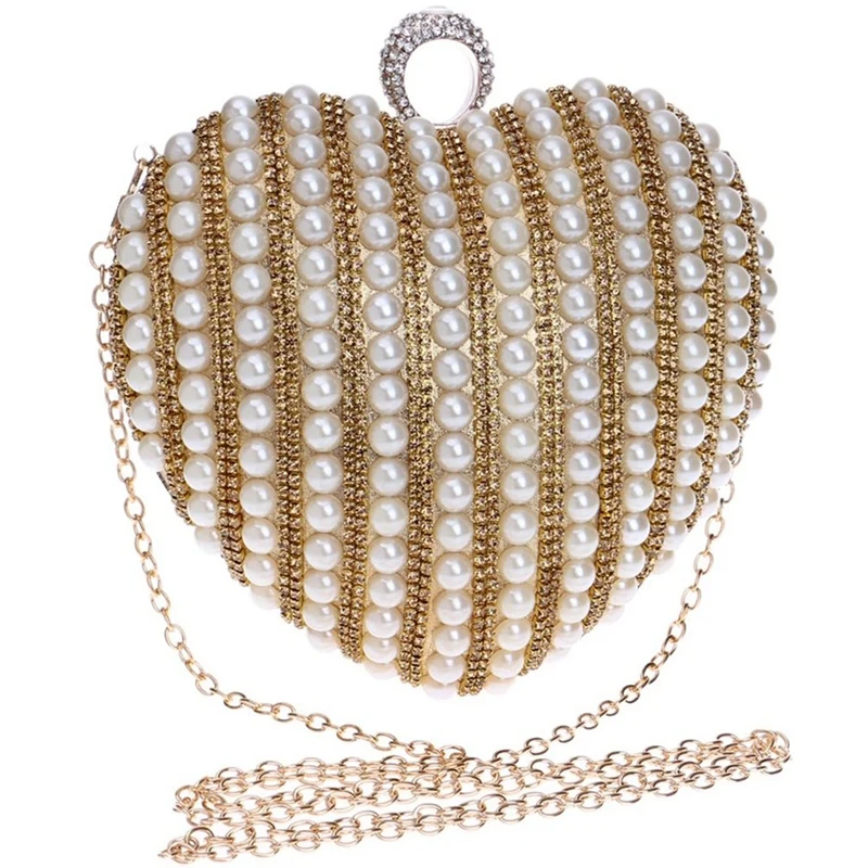 

Ladies Messenger Bag Pearl Heart Shape Evening Bag Bride Banquet Dress Clutch Purse Handbag
