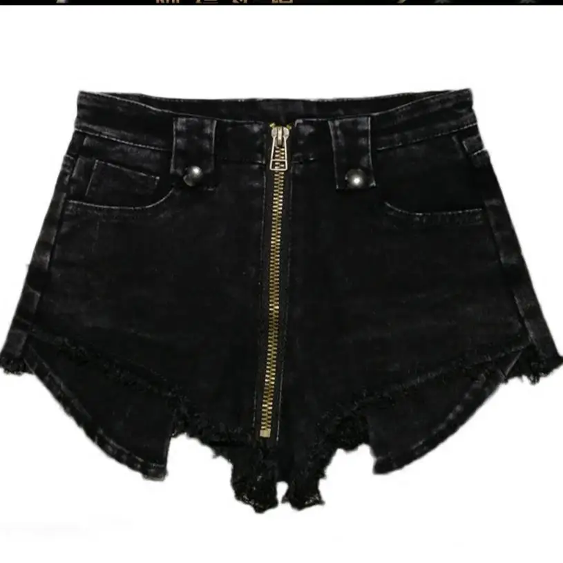 

2018 new high waist denim shorts pockets summer zip shorts women