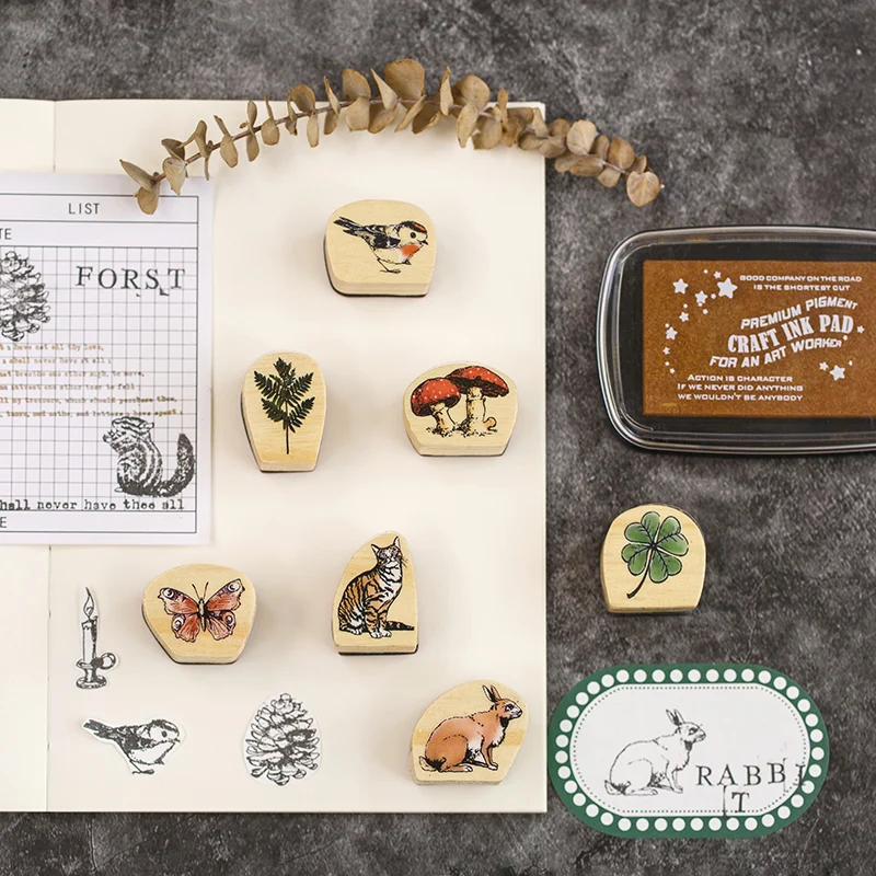 

Wooden seal cute animal hand account decoration tool diary seal rubber clear stamp Scrapbook for DIY