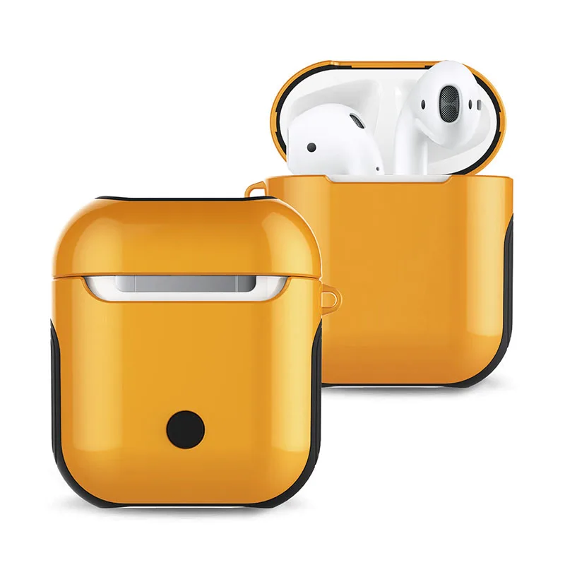 Inoher для Apple Airpods чехол для Bluetooth беспроводные наушники антидетонационный глянцевый защитный чехол для Air pods зарядная коробка - Цвет: Цвет: желтый