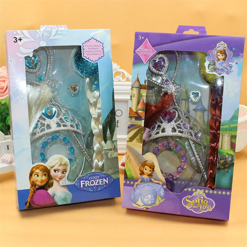

5 pcs/lot 2019 Disney doll accessories princess plays crown set Frozen magic wand bracelet ring tweezers children birthday gift