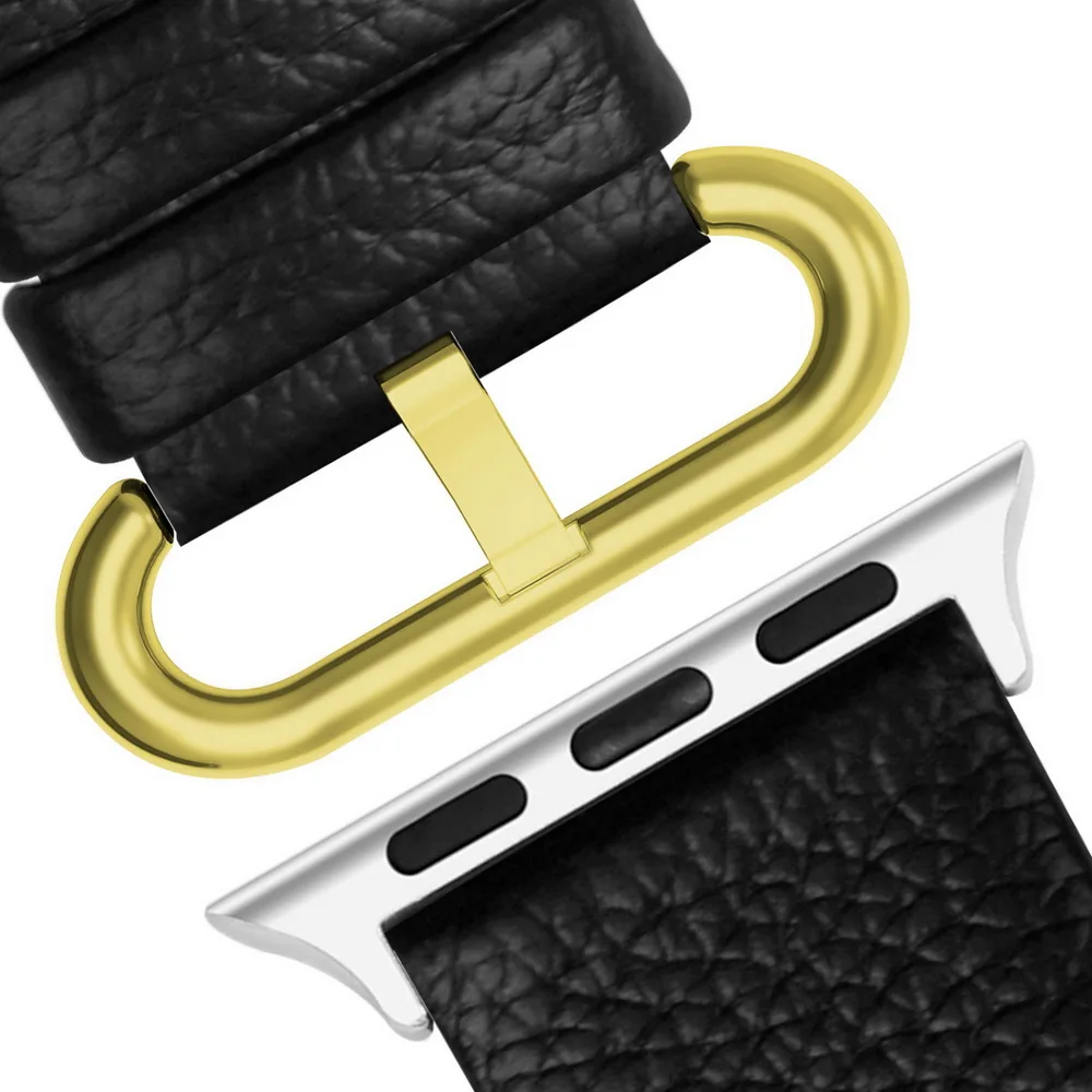 15 цветов Apple Watch Band 3/4 42 мм 38 мм, браслет для iWatch из натуральной кожи с застежкой из нержавеющей стали для iWatch серии 4 и 3 и 2 и 1 - Цвет ремешка: Gold Silver