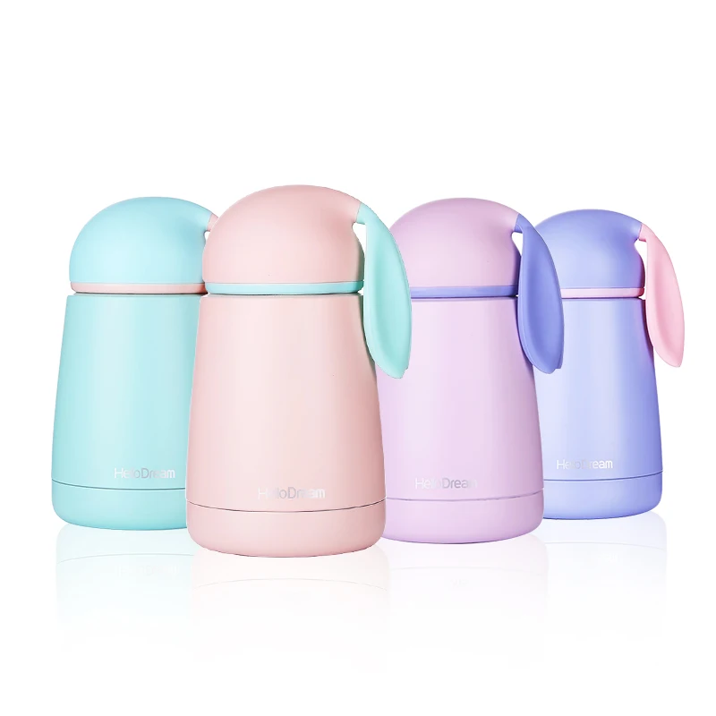 

Baby cup feeding Hot water Thermos Vacuum bottle Cute rabbit ears Stainless steel kettle 300ML leak proof children small pot