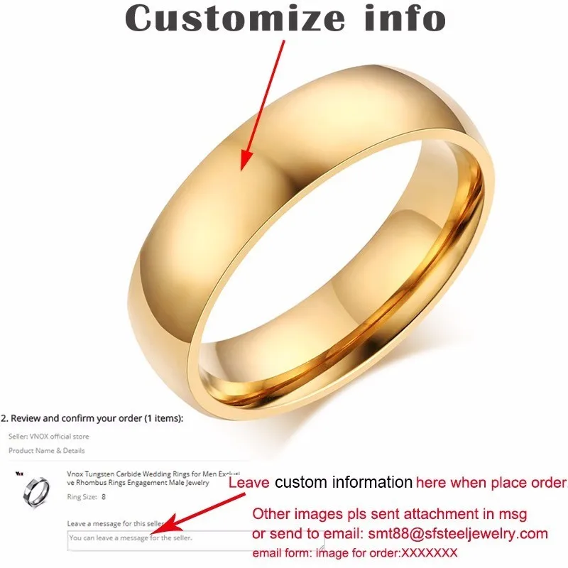 Vnox гравировка персонализированное имя кольцо для женщин и мужчин 6 мм нержавеющая сталь обручальное кольцо классический - Цвет основного камня: Gold