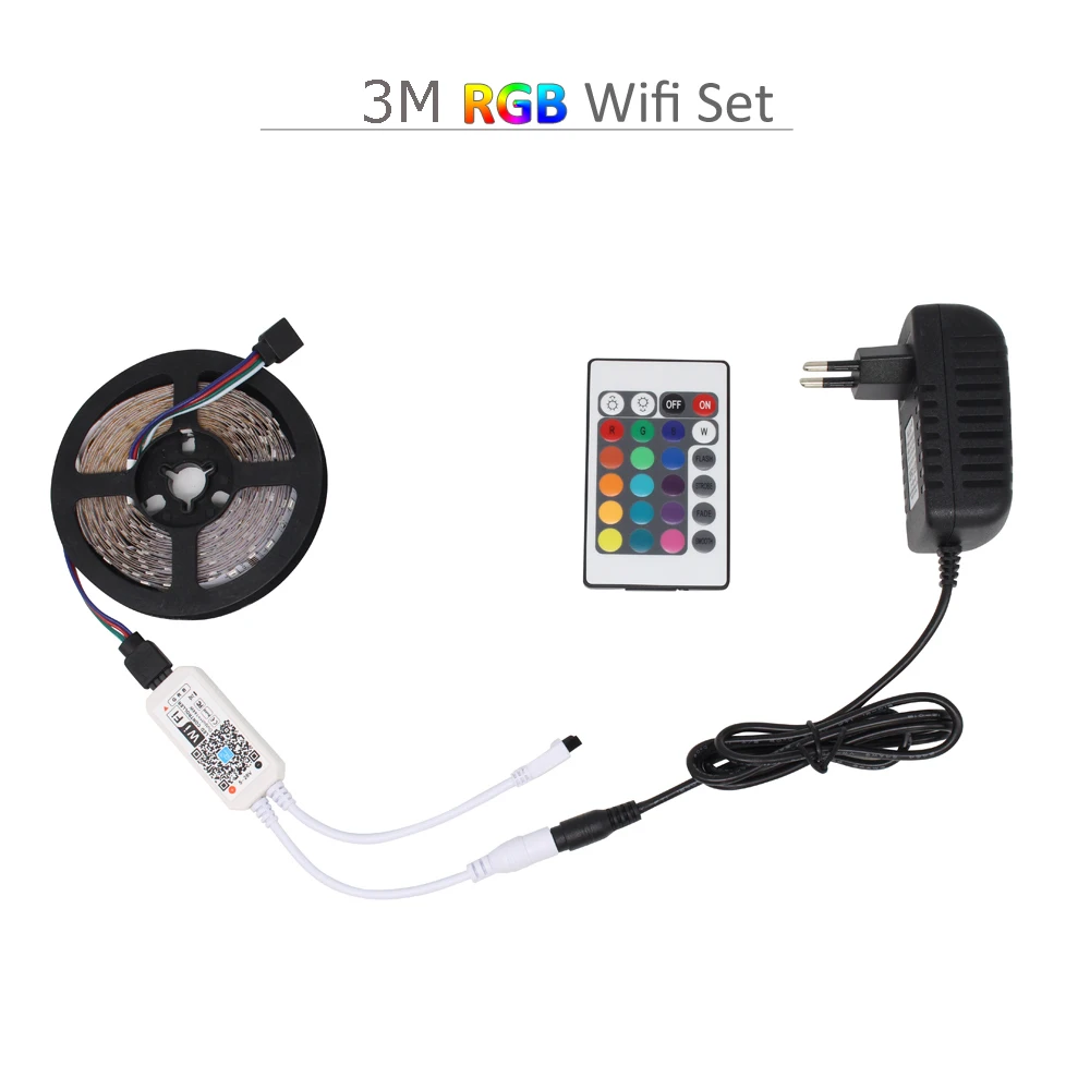 Светодиодный в полоску Wifi 5 м 10 м светодиодный RGB водонепроницаемый 12 В светодиодный умный гибкий ленточный светильник 2835 RGB Tira беспроводной контроль ТВ светильник - Испускаемый цвет: 3M Full Set