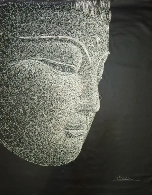 2015 New Sale Original High Quality Hand Painted Canvas Painting Palette Knife Net Shape Buddha Wall Picture for Living Room