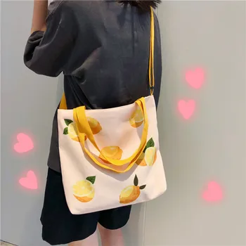 

New Canvas Handbag Cute Fruit Print Shopping Eco Reusable Foldable Shoulder Bag Tote Casual Shoulder Bags School Women Folding