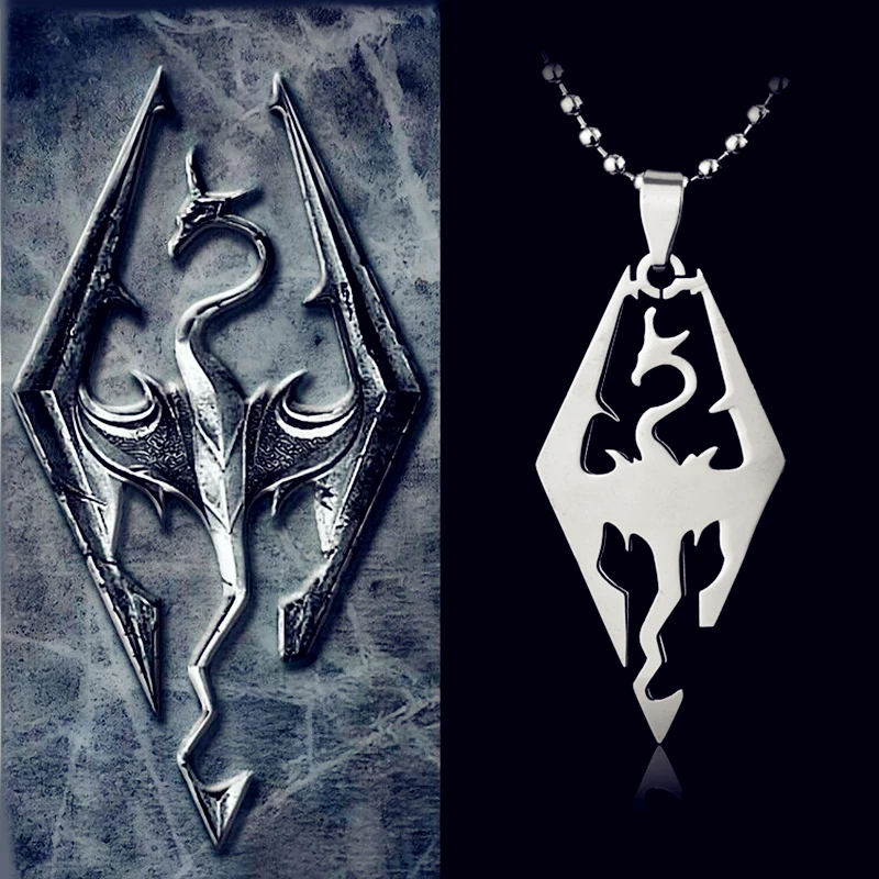 

dongsheng Stainless Steel Dinosaur Pendant Necklace Skyrim Elder Scrolls Dragon Pendants Vintage Necklace for Men Women Jewelry