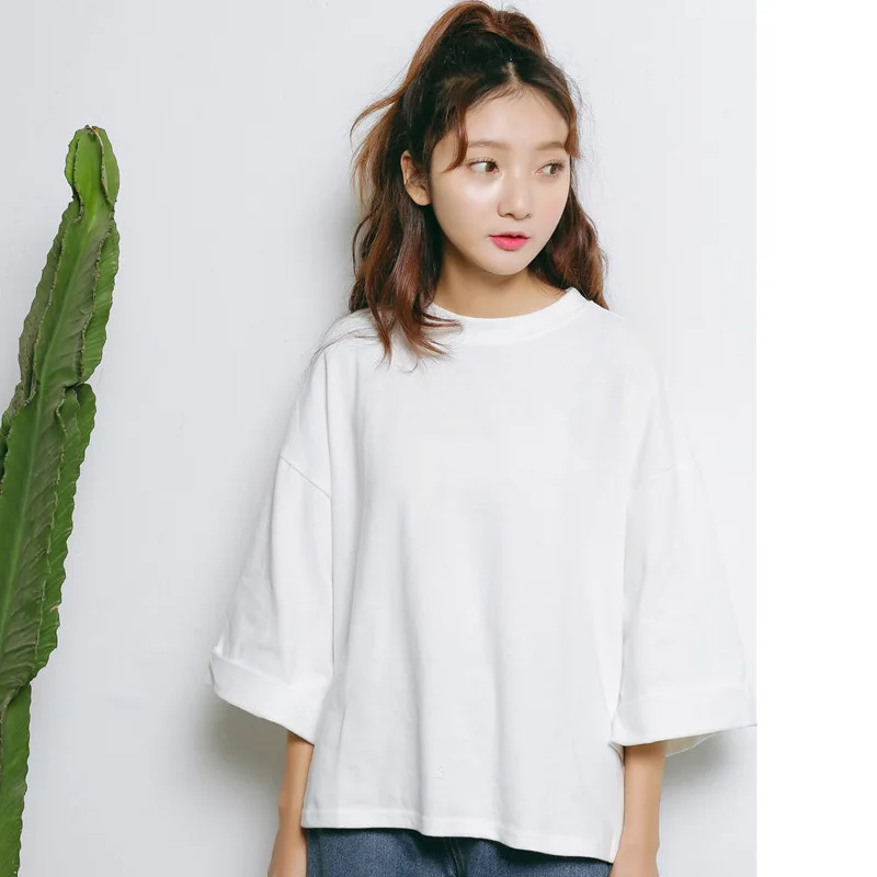 Plus size cotton women loose t shirt summer korean clothes casual white o neck Girl's fashion