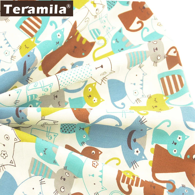 Teramila серая и синяя кошка стильный коммутатор Tela Algodon DIY материал для шитья 100%