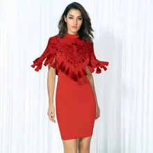 Бандажное платье высокого качества красное черное с кисточками