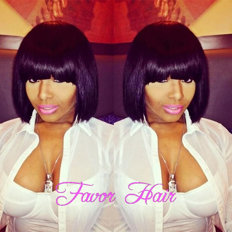 

Synthetic Lace Front Wig 130% Density Short Bob Wigs With Baby Hair Black Synthetic Wigs Heat Resistant Hair Wigs with Bangs