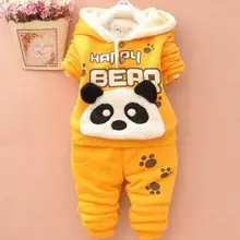 Комплект одежды с капюшоном для малышей, коллекция года, зимняя теплая одежда для маленьких мальчиков и девочек комплект детской одежды, Милые новогодние костюмы с медведем для мальчиков, QHD005