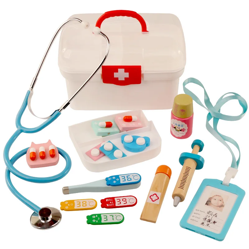 

13Pcs Doctor Medical Toys Dentist Toy Kids Wooden Medical Kit Simulation Medicine Chest Doctor Nurses Set for Kids Gift