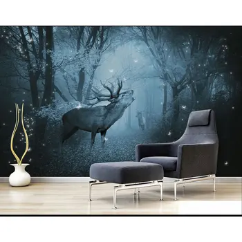 

Pastoral Wall Papers Forest Elk Photo Wallpaper Mural Living Room Bedroom Papel De Parede 3D Self Adhesive Vinyl/Silk Wallpaper