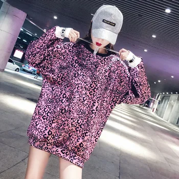 

Leopard Oversized Hoodie Womens 2018 Winter Hot Velvet Leopard Print Pullover Hoodies Women Thick Warm Loose Long Hoodies Tops