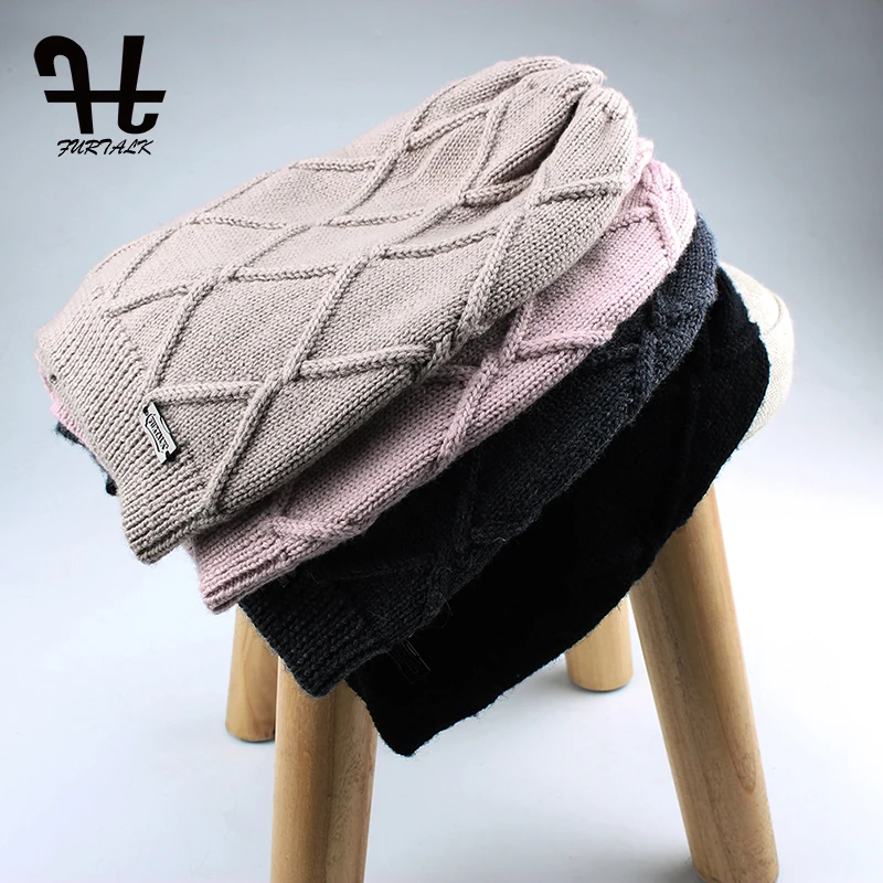 Furtalk кашемировый осень зима Женщины Hat вязать Skullies шапочки шляпы для девочек