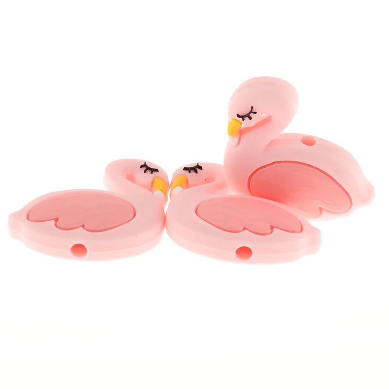 FKISBOX 20PCS 실리콘 Teething 구슬 백조 Chewable  Teether 목걸이 구슬 플라밍고 DIy Pacifier 체인 Cuentas Silicona