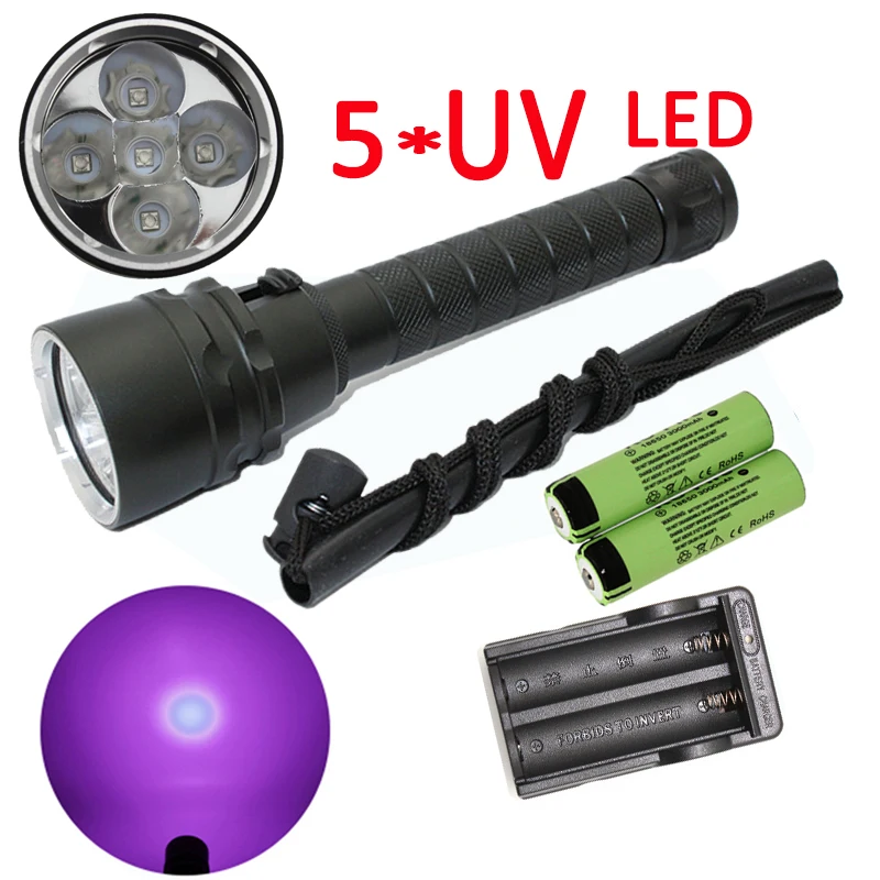 5x LED Scuba Tauchen Taschenlampe UV 390nm 30W Licht Unterwasser bis 100m Licht 