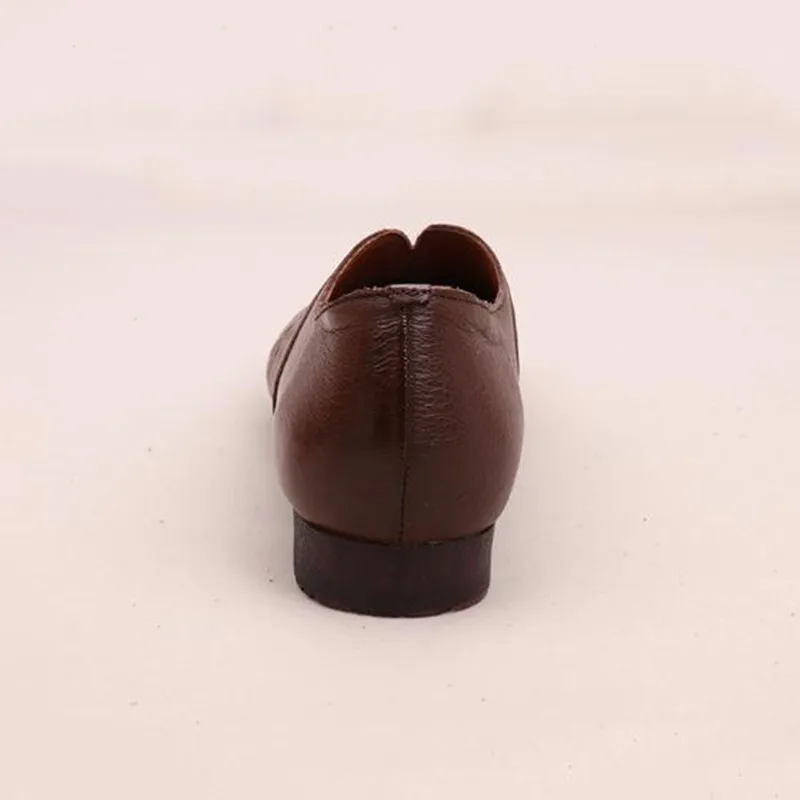 Carré Brun Main Mou Cuir tissé Black Chaussures Vache Noir Automne brown Style Femmes De En Maman Rétro Plat Fond Nouveau Printemps InP16nY