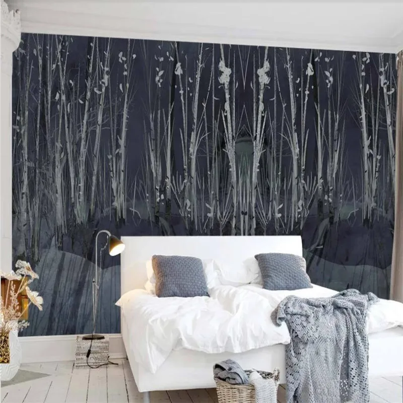 Custom wallpaper tree forest black personality tooling wall decoration waterproof material Custom wallpaper tree forest black personality tooling wall decoration waterproof material