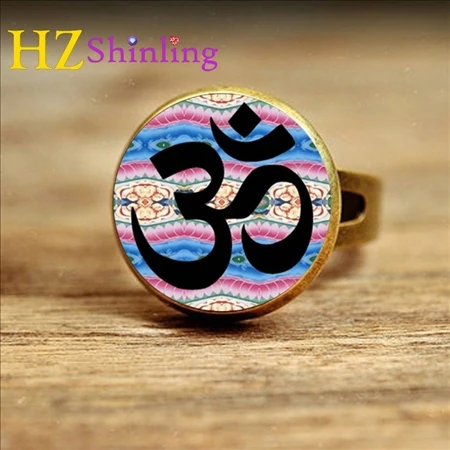 Стиль ювелирные изделия Йога кольцо Ом Фиолетовый цветок кольца буддистский символ ом дзен арт кольцо регулируемое кольцо для женщин - Цвет основного камня: 9