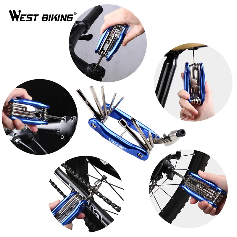 WEST BIKING Bicycle Repair Tools 10 in 1 Steel Multifunction Tools Screwdriver Chain Tool Road MTB Mountain Portable Bike Tools