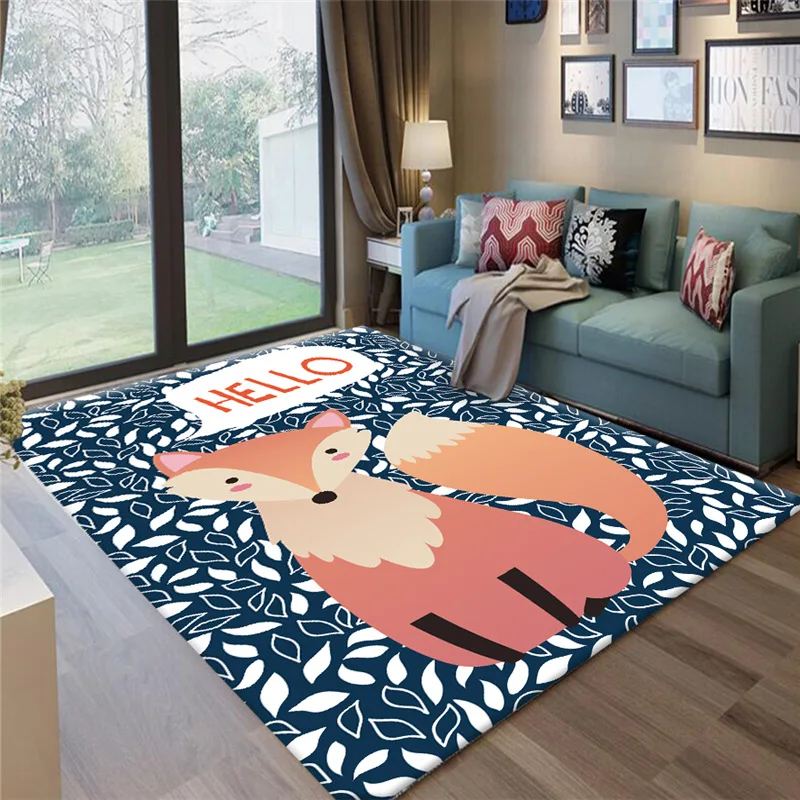 

Fashion Cartoon Fox Pattern Children Rugs Nordic Style Home Carpets for Living Room Kids Room Play Crawl Floor Mats tapete tapis