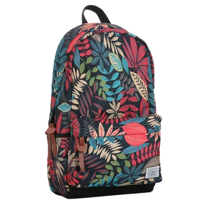 Japanese Harajuku print tide brand backpack retro leaves Korean female shoulder bag student bag computer bag