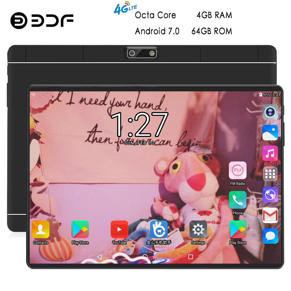 BDF планшет 10 дюймов планшетный ПК 4 ГБ/64 ГБ Android 7,0 Восьмиядерный 4G телефон, планшет на OC Android 1280*800 ips Tab двойная камера ПК планшет 10,1