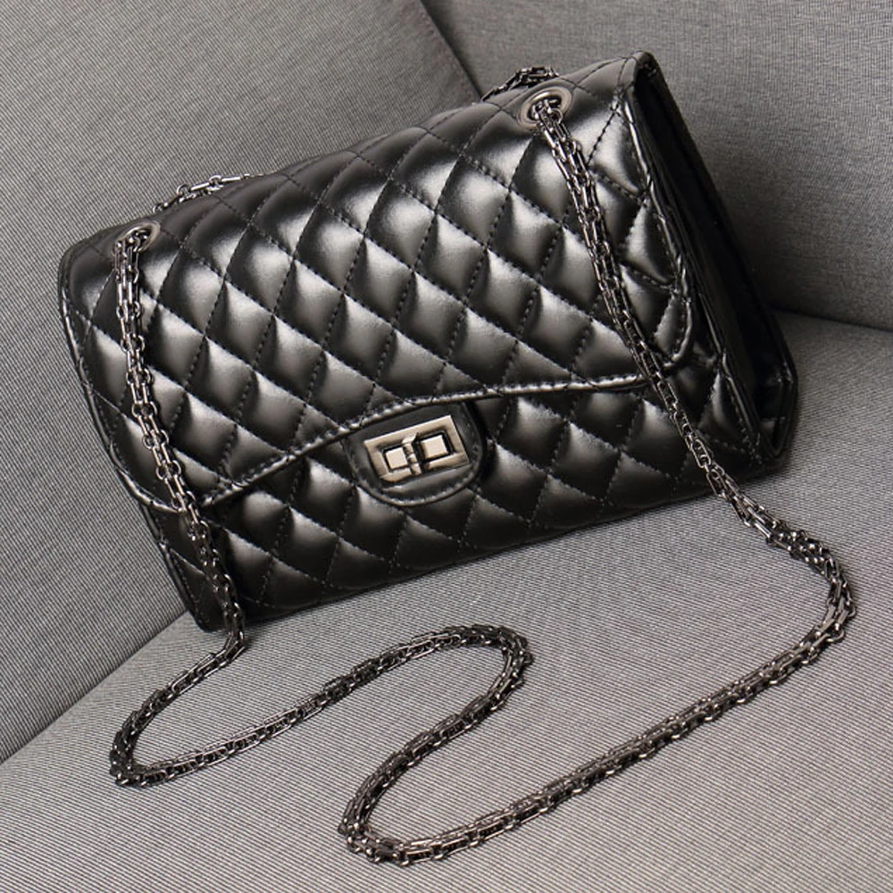 Women Chain Leather Bag 2019 Rhombic Fashion Female Bag Retro Wave Messenger Bag Luxury Designer Ladies Handbags Shoulder Bag