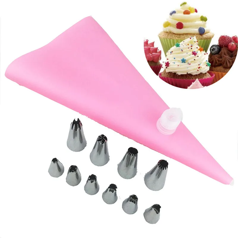 Buy 12Pcs Reusable Silicone Pastry Bag Nozzles Set