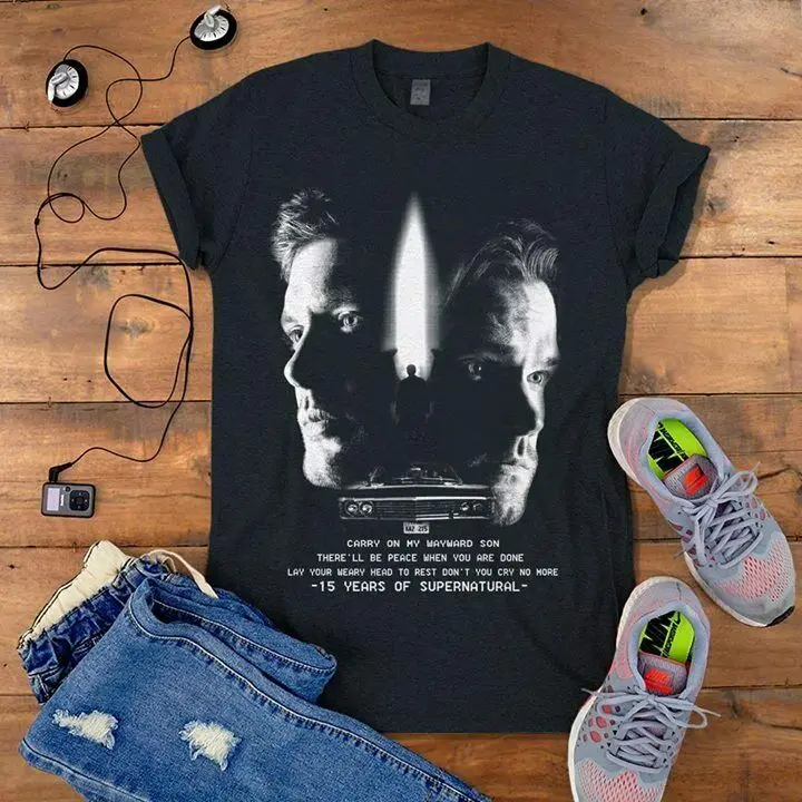 

Supernatural 15 Years Dean Sam Carry On My Wayward Son Black Men S 6Xl T Shirt