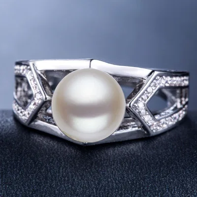 Huitan Romantic Simulated Pearl Rings For Women Luxury Wedding Anniversary Accessories Engagement Rings For Female Wholesale - Image 4