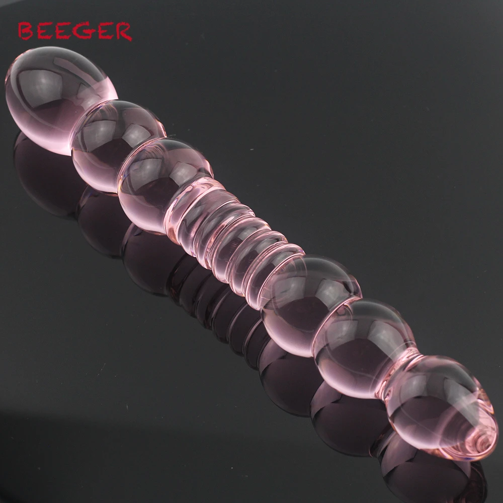 Beeger Female Transparent Big Heads Crystal Glass Penis Double Dildo Ribs Stick Anal Toy Plug Butt Plug Stimulator Sex Toy - Dildos