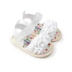 Белые детские сандалии, обувь для новорожденных девочек, летние сандалии с цветами для девочек, мягкая подошва, нескользящая детская обувь