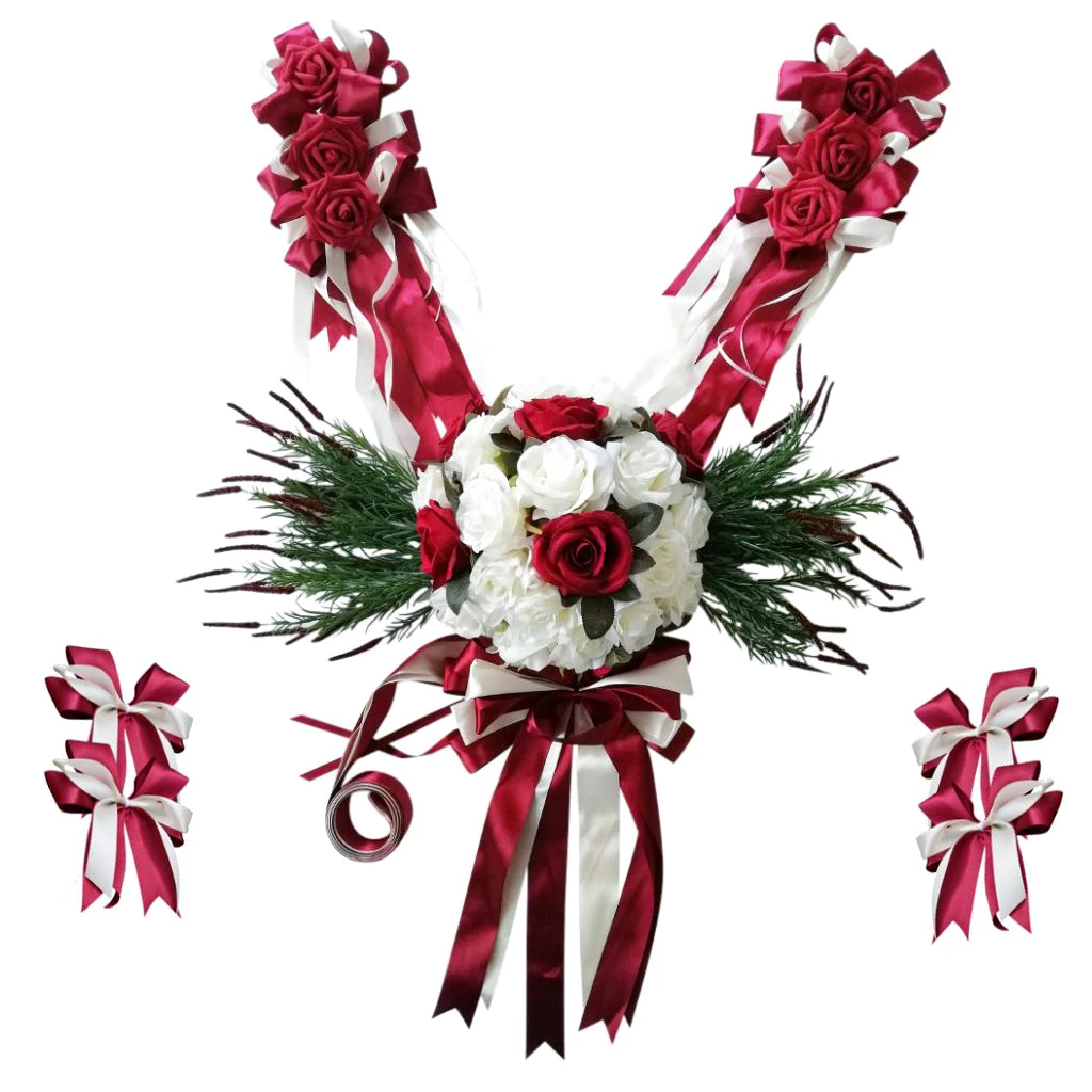Wedding Car Decorations Kit Limousine Silk Flower Ribbon and Bow DIY Decor for Wedding Bridal Car Ornament