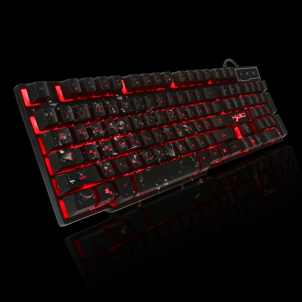 Русский Английский Gaming Keyboard USB проводной клавиатуры колпачки 3 светодио дный подсветкой Подсветка Клавиатура Teclado Gamer 19 Ключи