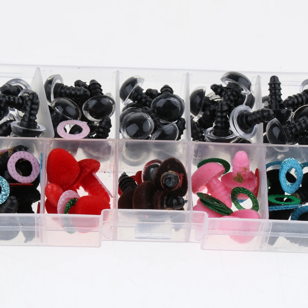 50pcs 12mm 5 Colors Shinning Plastic Safety Eyes + 25pcs Velvet Noses for Teddy Bear Soft Animal Toy Kid DIY Craft