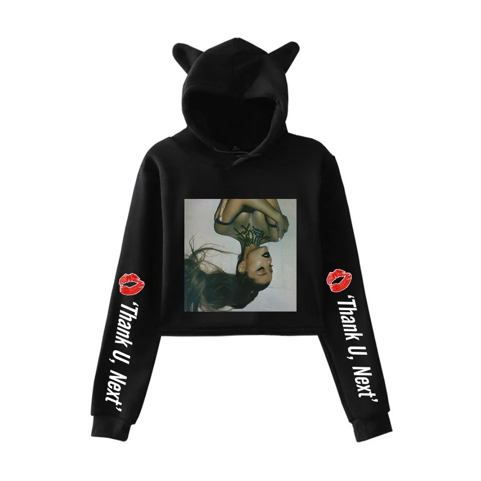 

2019 New Fashion Women's Hoodie Ariana Grande Fake Two Hooded Hoodies Casual Fresh Sweetheart Fashion Girl Hoodie with Cat Ears