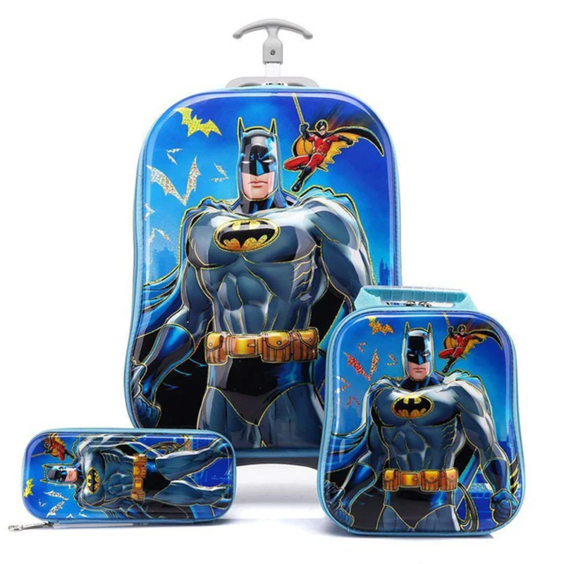 

New 3PCS/set 3D Stereo Trolley Case Cute Kids Travel Suitcase Boy Girl Cartoon Lunch Bag The Avengers Children Schoolbag Gift