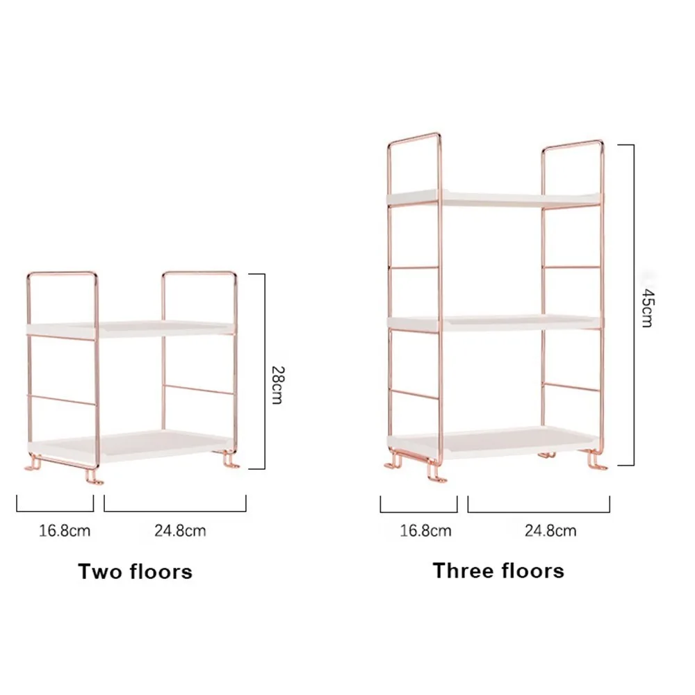 Настольная стойка для хранения косметики, розовое золото, 2/3 слоев, органайзер для макияжа для ванной комнаты, собранная кухонная приправа, железные полки для хранения