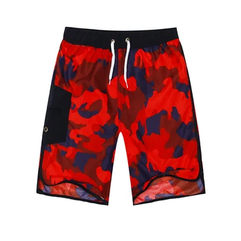 

FORERUN Mens Shorts Red Camouflage Beach Shorts Men Casual Summer Holiday Bermuda Knee Length Easy Drying Shorts Masculino