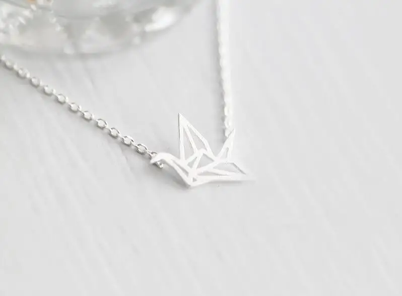 

Shuangshuo 2019 Lovely Matte Origami Crane Necklaces for Women Cute Bird Chokers Necklace Party Gift Animal Chocker collares