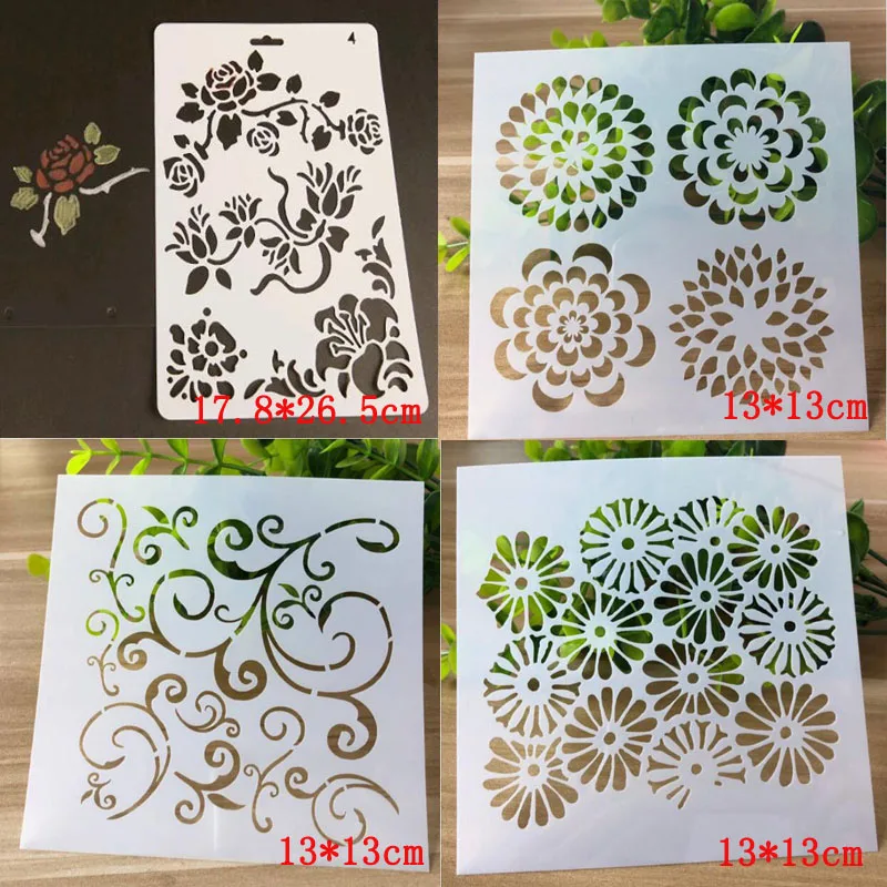 4pc Mesh Stencil Reusable Plastic Painting Template DIY Scrapbooking Diary Album Coloring Embossing Decor Office School Supplies |
