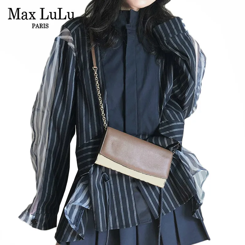 

Max LuLu Autumn 2019 Fashion Korean Clothes Ladies Striped Shirts Womens Sexy Lace Tops And Blouses Vintage Streetwear Plus Size