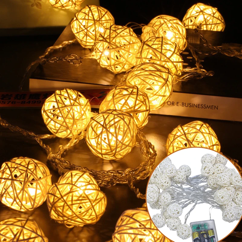 

3CM Rattan Ball 10M Copper Wire String Light Battery Powered Holiday Deco Night Light Christmas Tree Party LED Fairy Light PD035