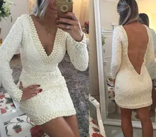 Vestidos Coctel 2016 Elegante Cocktail Kleid Tiefe v-ausschnitt Spitze perlen Sexy Party Kleid Benutzerdefinierte Robe de Cocktail vestido de festa